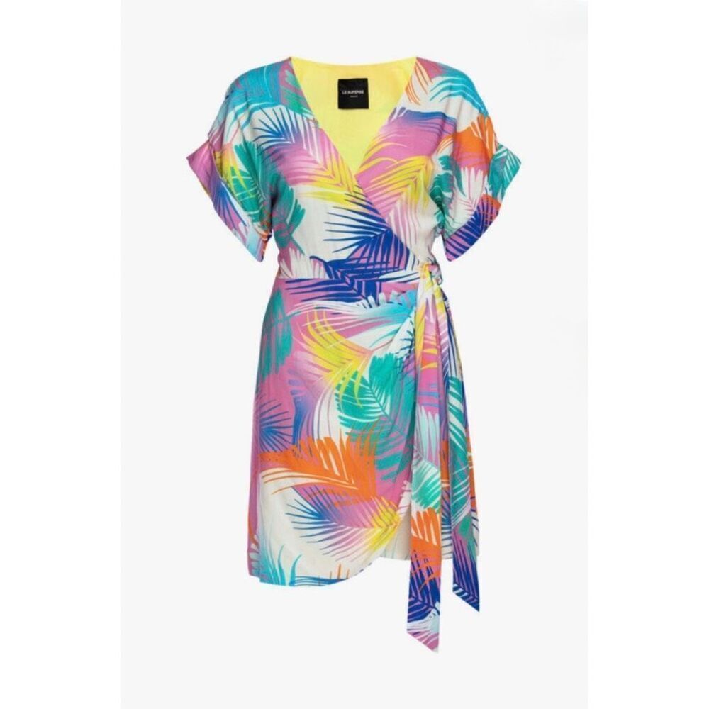 Le Superbe Desert Palms Print Wrap Mini Dress 4 Colorful Beach Vacation Summer